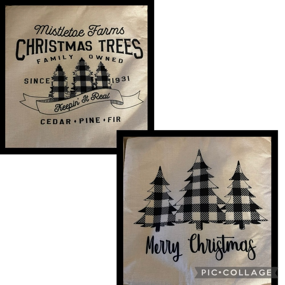 Christmas Linen Farmhouse Pillow Covers Black Ivory Plaid - Set of 2